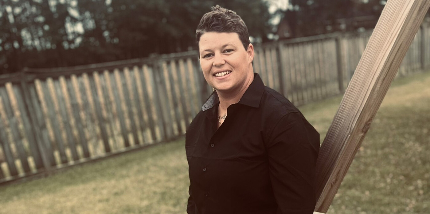 Chase Conklin, 34, smiles outside her home in South Mills, NC (photo by her wife Melissa Conklin) Chase Conklin, 34, smiles outside her home in South Mills, NC